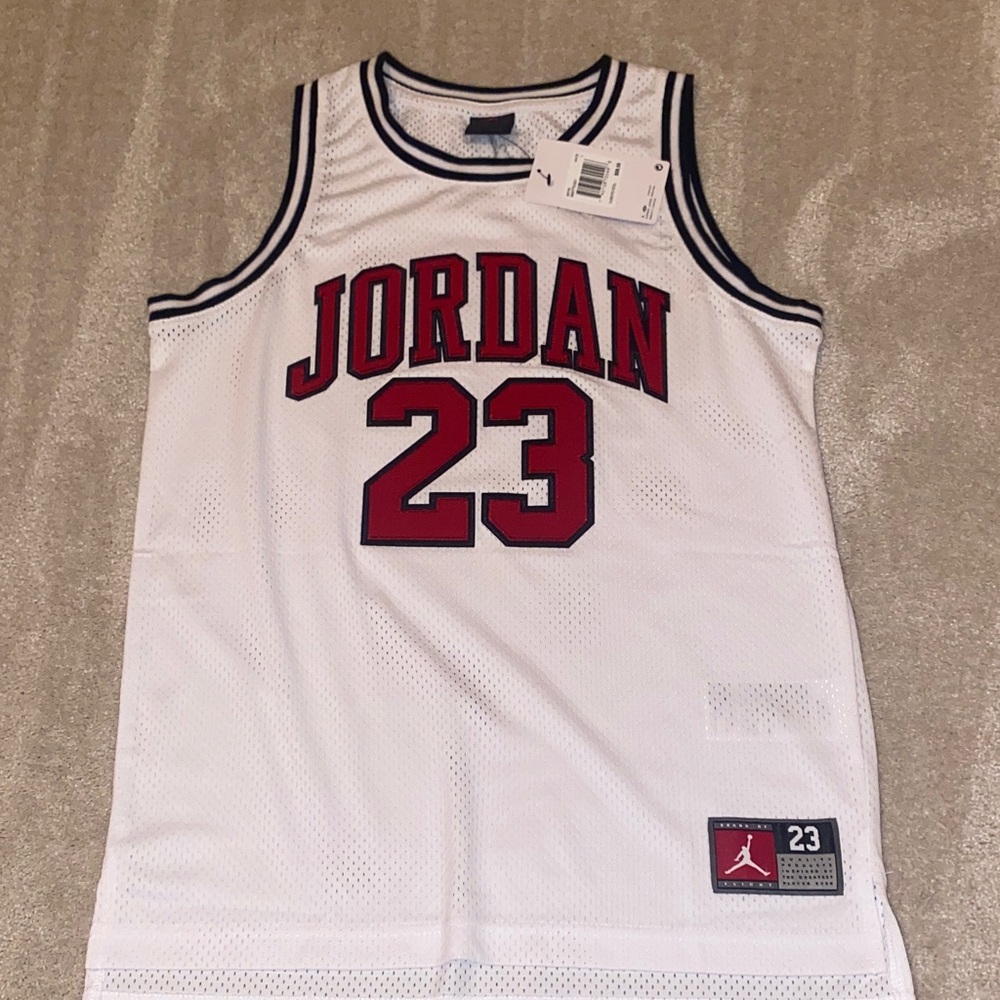 Jordan White Basketball Jersey with Red Accents